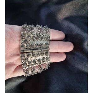 Vintage Antique Bracelet Trombone Slide Closure Silver Tone Metal